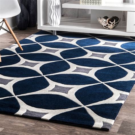 Geometric Handmade Navy Ivory Grey Area Rug – Modern Rugs and Decor