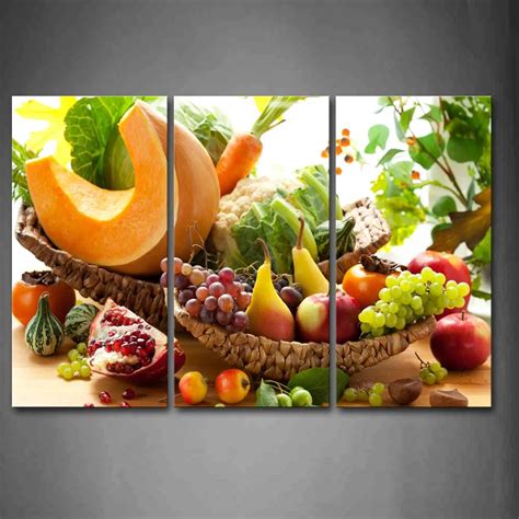 Framed Wall Art Pictures Vegetables Fruit Canvas Print Food Modern Posters With Wooden Frames ...