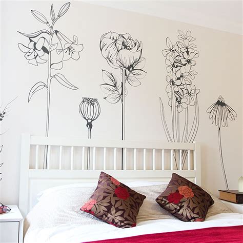 Large VINYL FLOWER Wall Sticker Decals, Hand Drawn Flowers, Easy Install. for Home or Shop ...