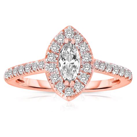 Half Carat Marquise cut Halo Diamond Engagement Ring in Rose Gold - JeenJewels