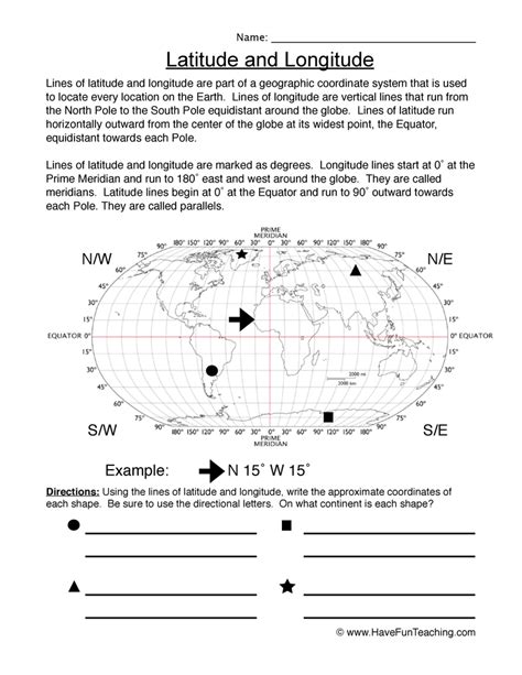 Printable Latitude And Longitude Worksheets