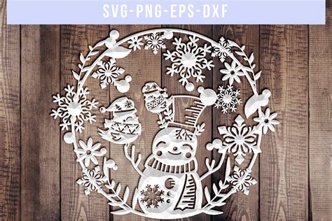 Winter SVG Cut File, Snowflake Papercut, Snowman Laser Cut