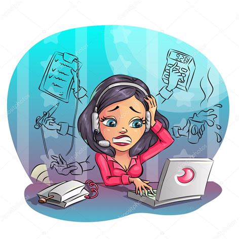 Business cartoon woman hard working in office. Many tasks concept, Vector illustration clip art ...