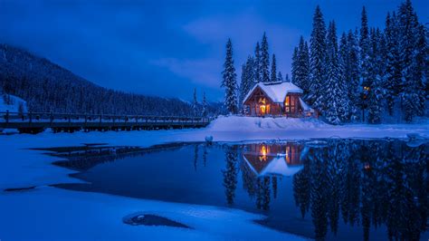 1280x720 Resolution Forest House Covered in Snow 4K 720P Wallpaper - Wallpapers Den