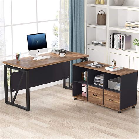 Buy Tribesigns L-Shaped Computer Desk, 55 inches Executive Desk with File Cabinet, Gaming Desk ...