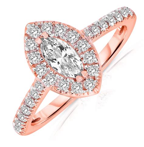 Half Carat Marquise cut Halo Diamond Engagement Ring in Rose Gold - JeenJewels