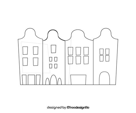 Austrian colorful apartment buildings black and white clipart vector free download