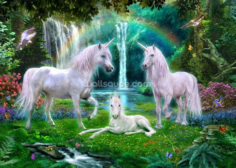 Rainbow Unicorn Family Wallpaper | Wallsauce US