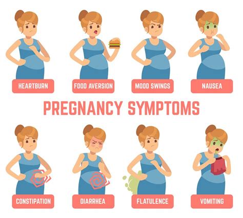 Pregnancy symptoms. Early signs pregnant woman change appetite heartbu By YummyBuum | TheHungryJPEG