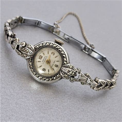 Beryl Lane - Vintage Art Deco Sterling Silver Marcasite Swiss Herma Wrist Watch