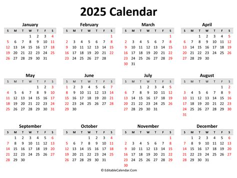 Printable 2025 Calendar (Landscape Orientation)