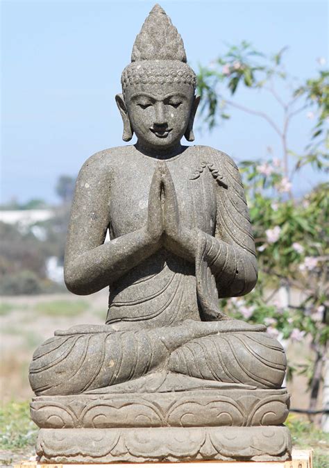 Stone Namaste Garden Buddha Statue 43" (#102ls3): Lotus Sculpture