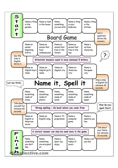 Board Game - Name it, Spell it (Easy) | Esl worksheets for beginners, Board games, Speaking games