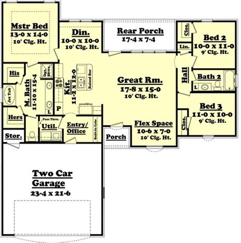 Ranch Plan: 1,500 Square Feet, 3 Bedrooms, 2 Bathrooms - 041-00057