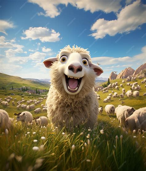 Premium AI Image | A sheep with a funny face is standing in a field of sheep