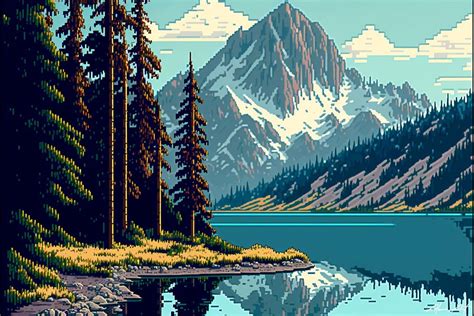 Mountain Lake Landscape Pixel Art Graphic by Alone Art · Creative Fabrica