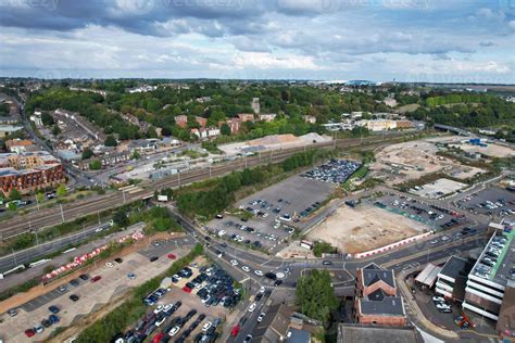 Luton City Centre and Local Buildings, High Angle Drone's View of Luton City Centre and Railway ...