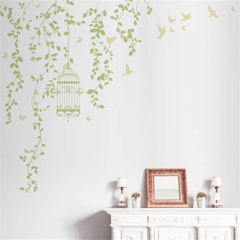 Hanging Vines Floral Wall Decals set with Birdcage Birds | Etsy