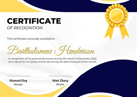 Employee Of The Month Certificate Template Free