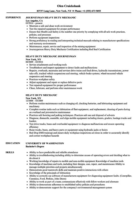 Heavy Duty Mechanic Resume Samples | Velvet Jobs