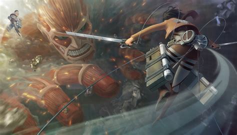 Attack on Titan: Mikasa vs Colossal Titan HD Wallpaper by saison