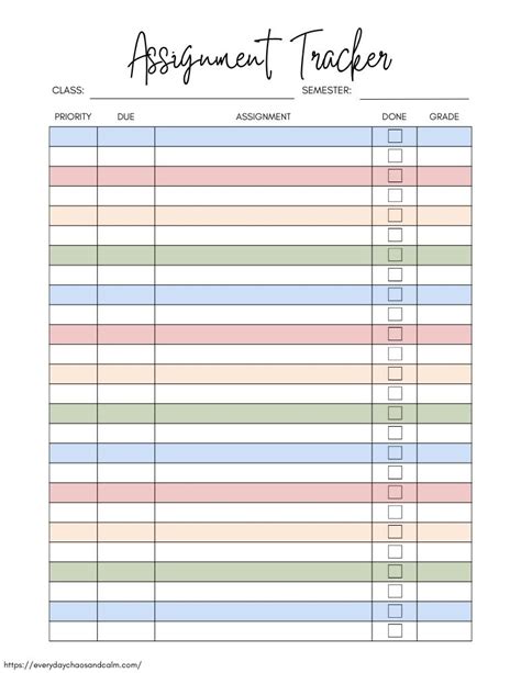 Free Printable Assignment Trackers For Students