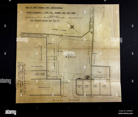 Replica memorabilia relating to Jack The Ripper: Detailed map of Mitre Square showing the site ...