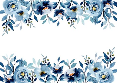 Blue floral border with watercolor for wedding, birthday, card, background, invitation ...