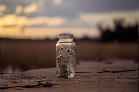 Premium Photo | Glass jar with flower in nature