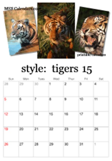 Free Printable Tiger Calendars - personalized calendars to print with images of tigers, wildlife ...