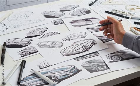 Designer engineer automotive design drawing sketch development Prototype concept car industrial ...