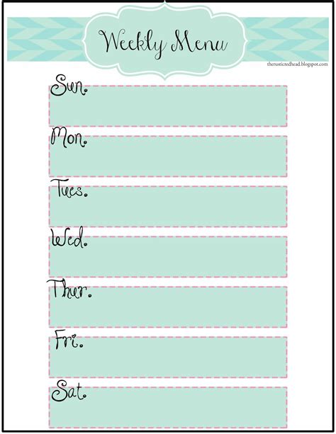 THE RUSTIC REDHEAD: Grocery List & Weekly Menu Printables