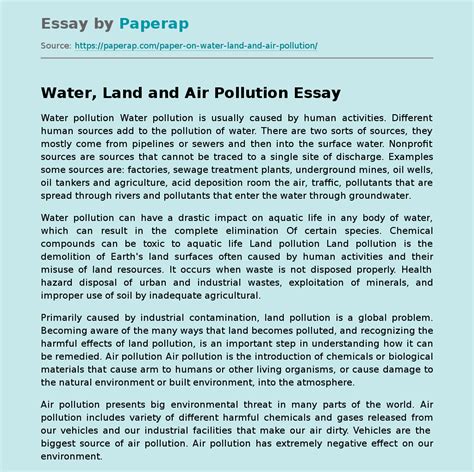 Water, Land and Air Pollution Free Essay Example