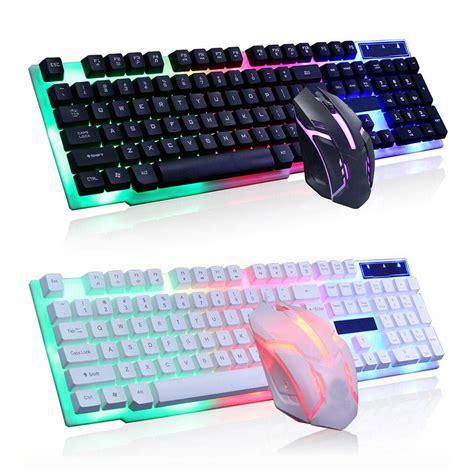 Wired Ergonomic Gaming LED Keyboard and Mouse, Multiple Color Rainbow LED Backlit Mechanical ...