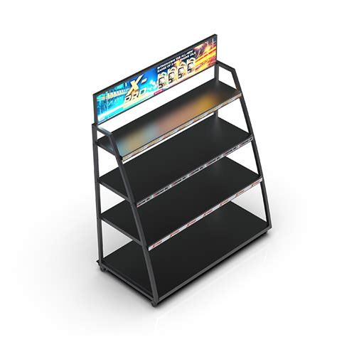 4-Tier Lubricant Oil Display Rack Metal Floor Display Easy Movable