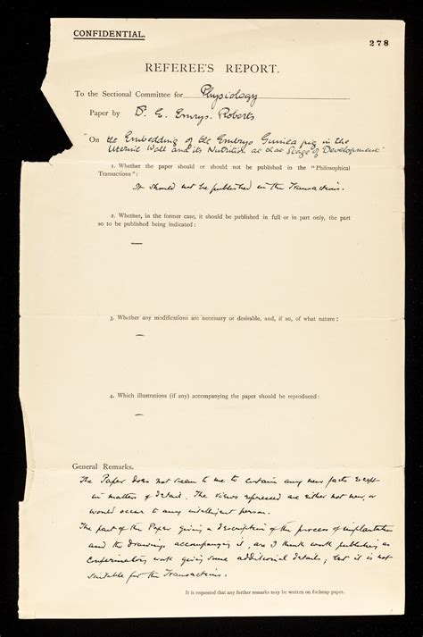 Referee's report by John Newport Langley, on a paper 'The embedding of the embryo guinea-pig in ...