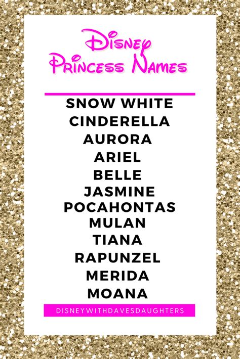 List of Disney Princess Names - Disney With Dave's Daughters