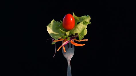 Vegetables Salad Food On Fork On Black Stock Footage SBV-326735457 - Storyblocks