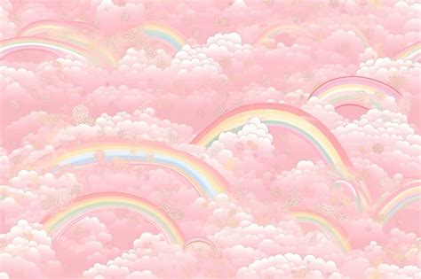 Premium Photo | Seamless pattern with pink clouds and rainbow in the sky