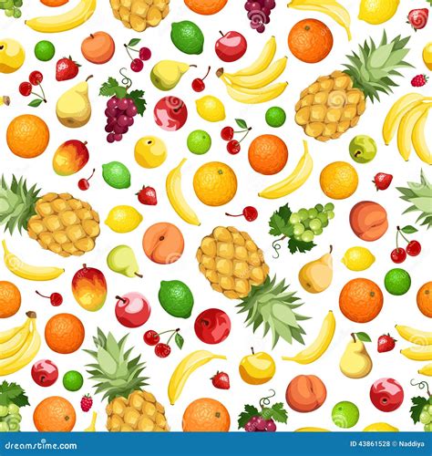 Seamless Background with Various Fruits. Vector Illustration. Stock Vector - Illustration of ...