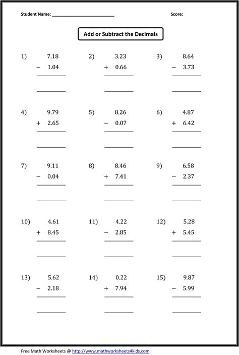 Free Decimal Worksheets Pdf