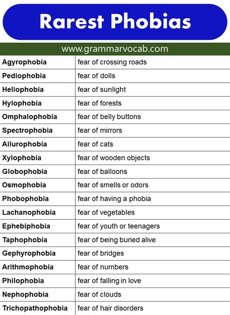 List of Phobias: Funny Phobias - Rarest Phobias -Weird Phobias | PDF - GrammarVocab