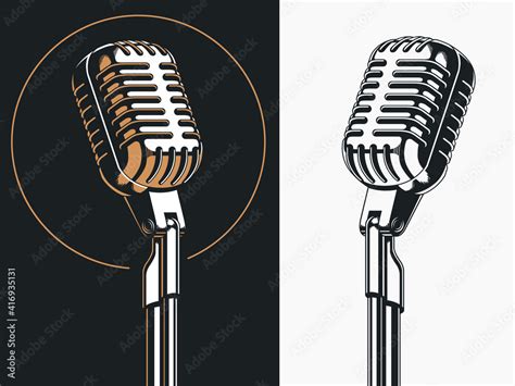 Standing singer microphone drawing illustration clipart with transparent background Stock Vector ...