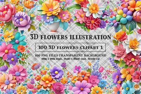 3D Flowers Illustration Clipart 1 Graphic by Oyonni design · Creative Fabrica