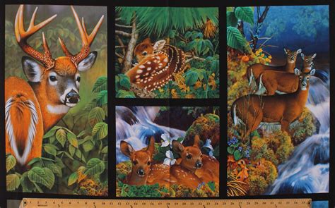 23.25" X 44" Panel North American Wildlife Whitetail Deer Multicolor Cotton Fabric Panel (AJQD ...