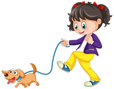 Free Vector | A girl walking dog cartoon character