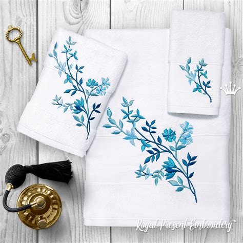 Blue flowers Machine Embroidery Designs Set - 4 sizes | Royal Present Embroidery