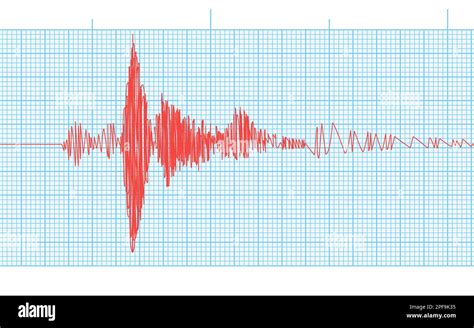 Seismogram of seismic activity or lie detector red record on blue chart paper. Earthquake audio ...