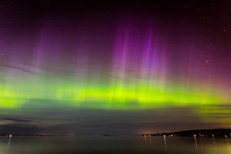 wallpaper northern lights, aurora, horizon, night, starry sky HD : Widescreen : High Definition ...