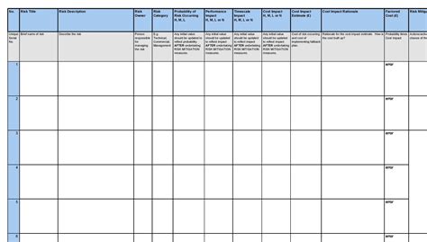 Risk Register Excel Template